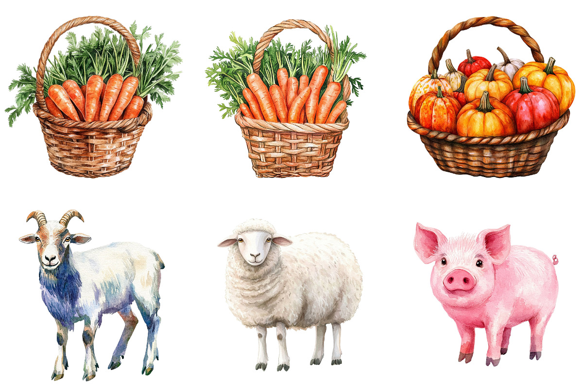 Watercolor Farm Clipart Set, an Illustration by designcity5 (Photo 4 of 5)