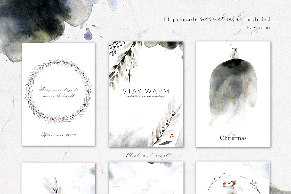 Vague Christmas Watercolor & Ink Set, an Animal Illustration by Bibela (Photo 13 of 14)
