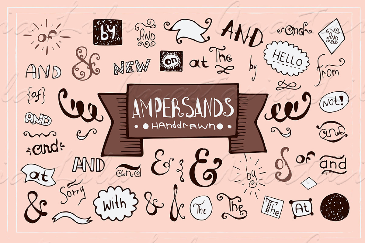 Set of hand-drawn ampersands
