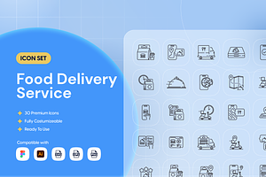 Food Delivery Service Icon Set, an Outline Icon by Nathaya Studio