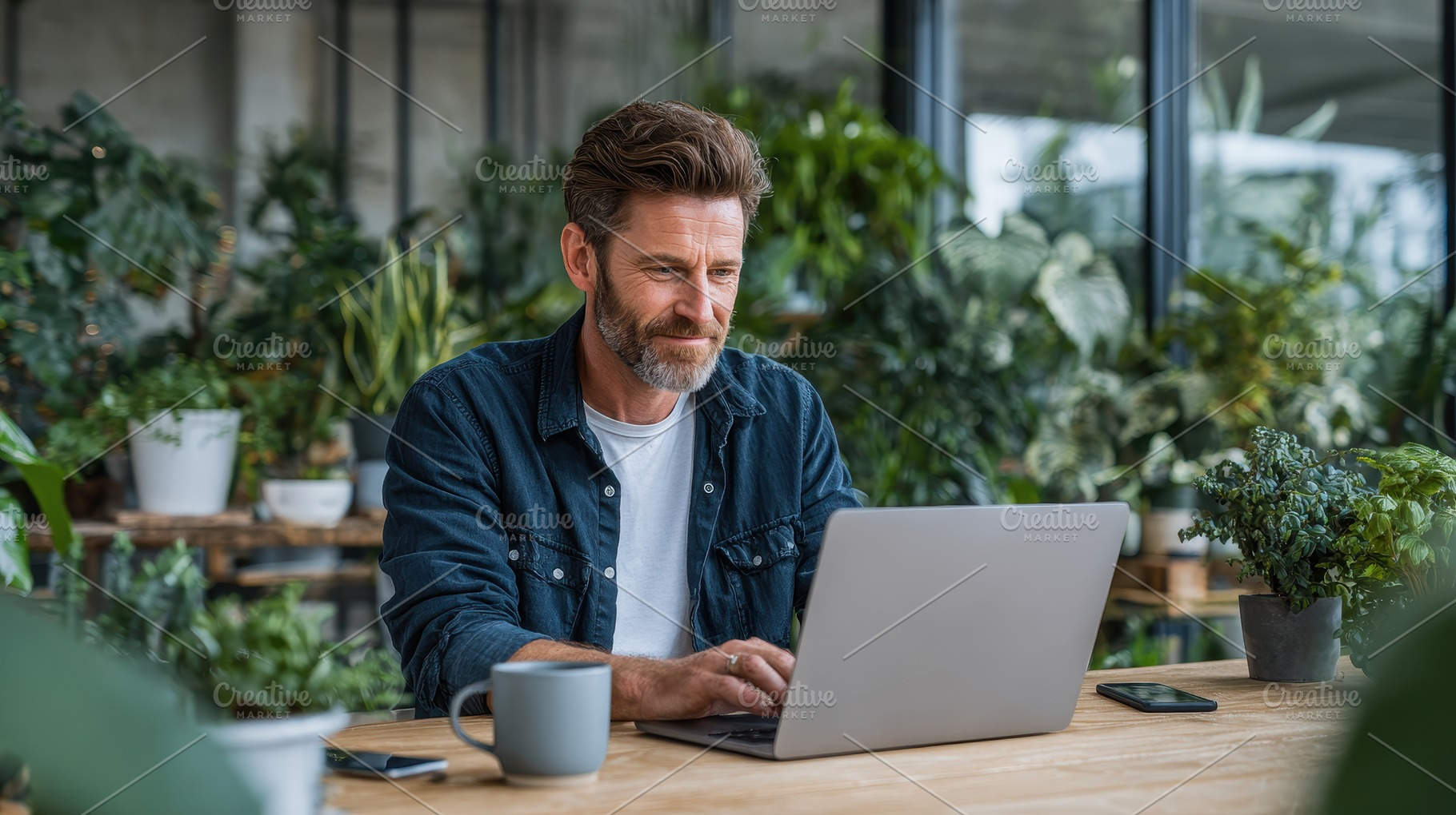 Man working on laptop surrounded by, a Photo by Pixeness Studio
