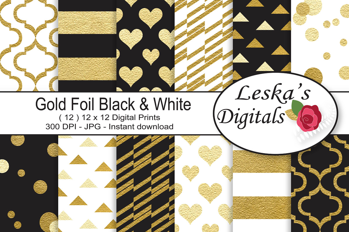 Black and Gold Digital Paper Pattern, a Texture Graphic by Leska's Digitals (Photo 1 of 6)