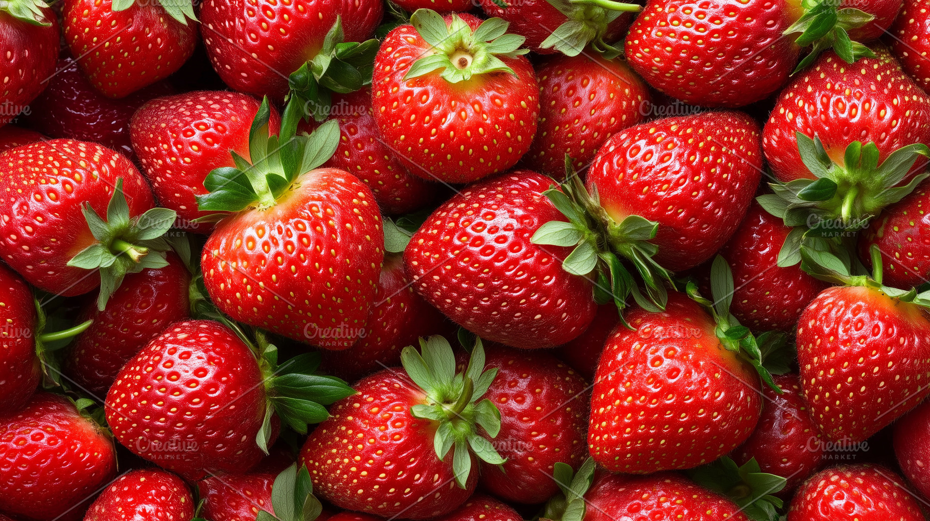 Close up of ripe strawberries with, a Food & Drink Photo by MistyDay