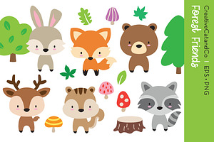 Cute Woodland Animals Vector EPS PNG