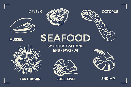 SEAFOOD (30+ illustrations), a Food Illustration by Bonfloret Studio