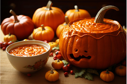 Rustic pumpkin soup on thanksgiving, a Food & Drink Photo by Ylivdesign