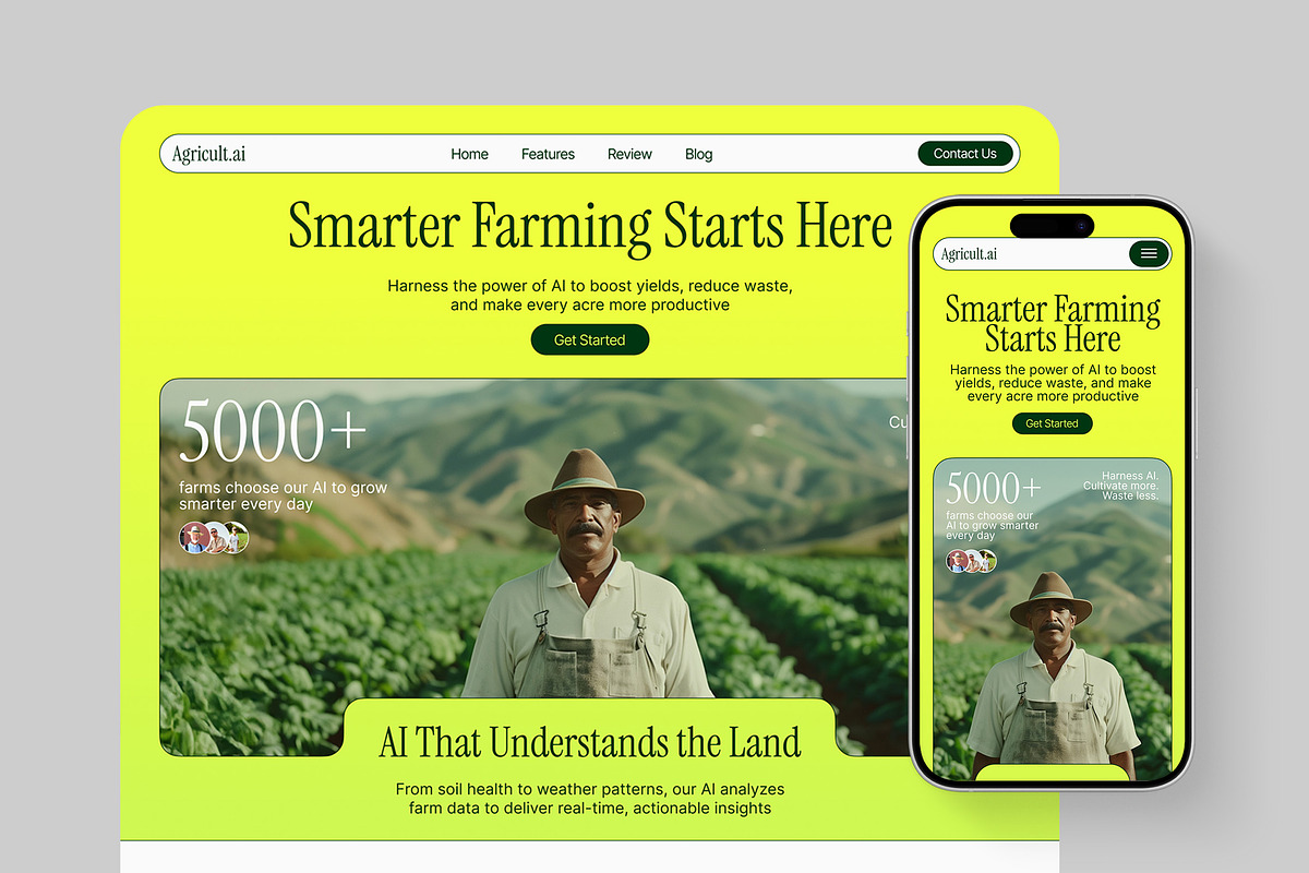AI Agriculture Figma Landing Page, a Landing Page Template by Supanium Studio (Photo 1 of 5)