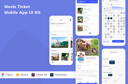 Movie Ticket Mobile App UI Kit, an UI Kit Template by Betush