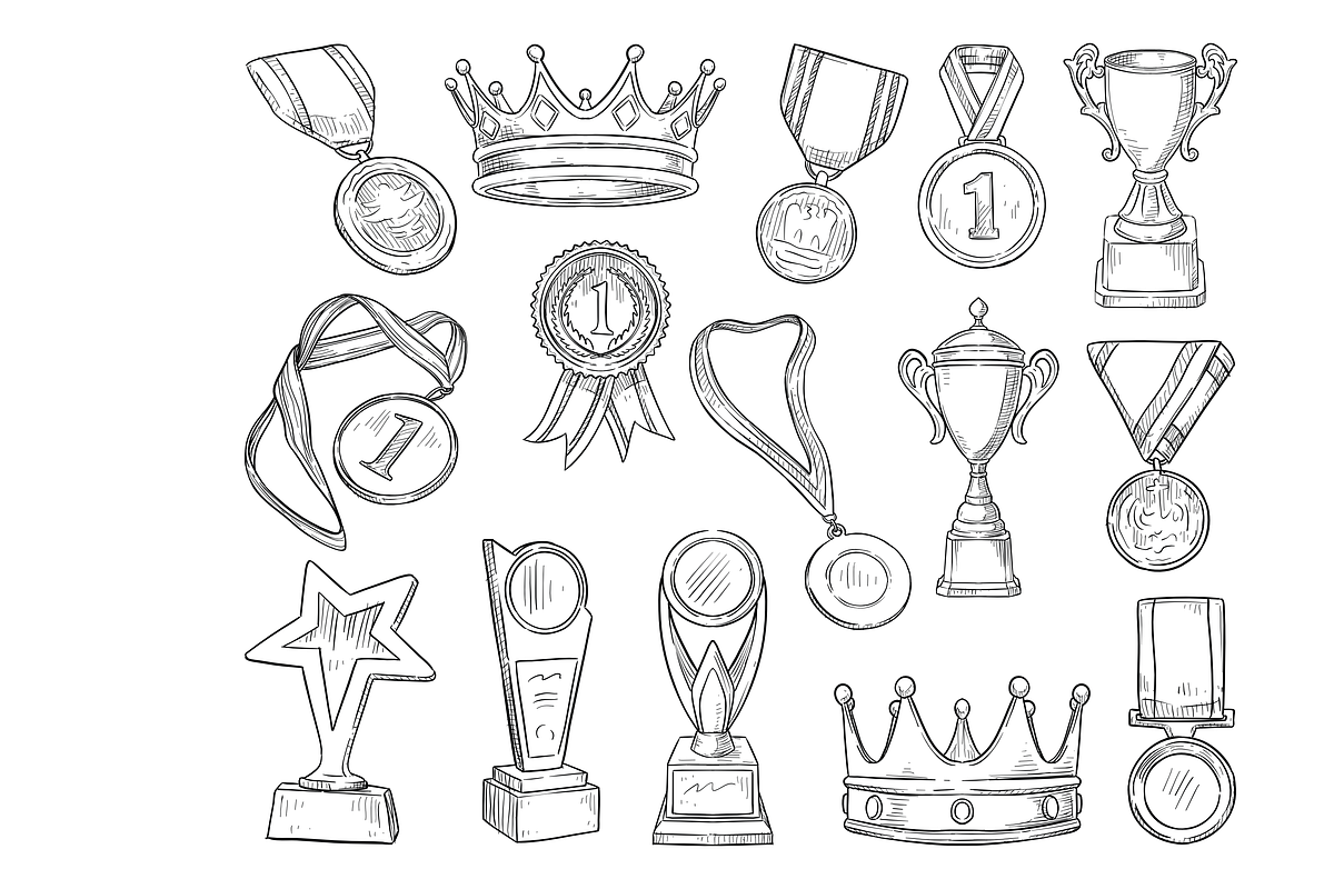 trophy handdrawn collection, an Object Graphic by nikagraphic