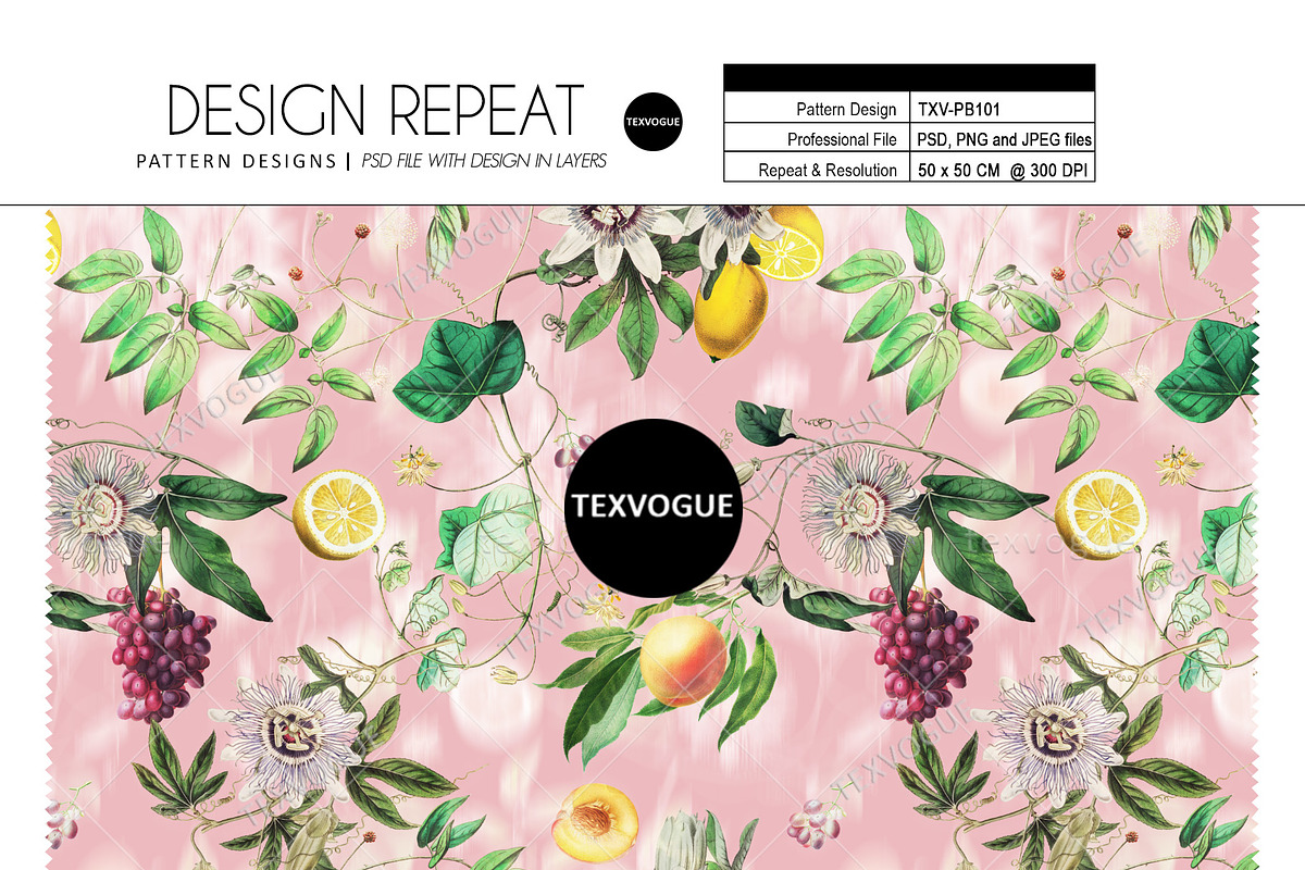 Seamless Fruit & Floral Pattern, a Pattern Graphic by texvogue (Photo 2 of 12)