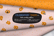 Celebratory tigers patterns+card, a Pattern Graphic by Alenkakarabanova (Thumbnail 1 of 3)