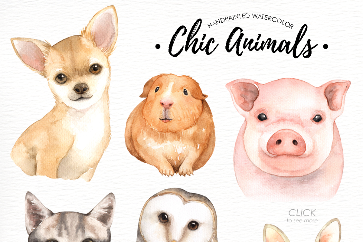 Chic Animals Watercolor Clip Art, an Animal Illustration by everysunsun (Photo 2 of 5)