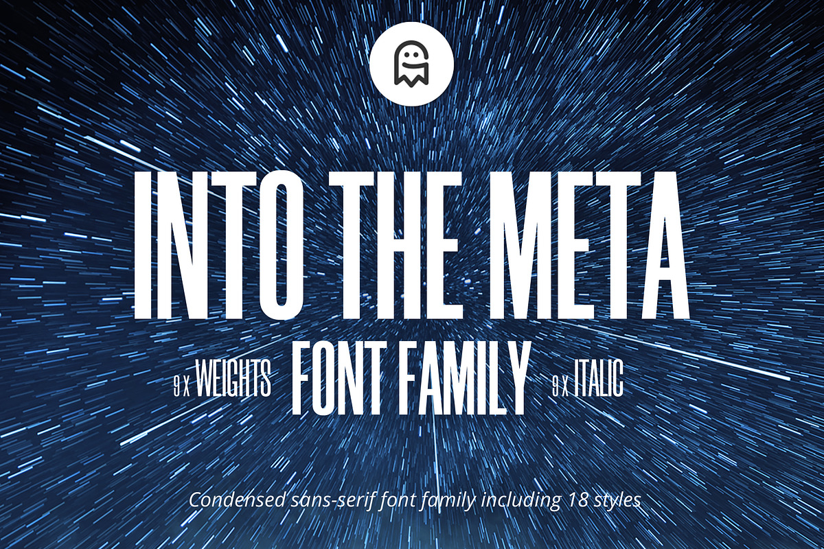 Into the Meta – Font Family, a Sans Serif Font by Graphic Ghost (Photo 1 of 3)