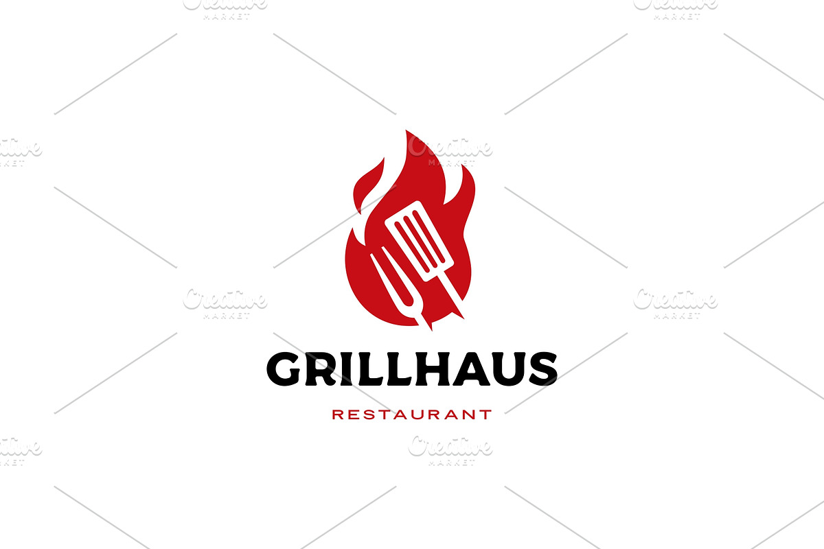 grill fire flame fork spatula logo, a Branding & Logo Template by VSTRD ...