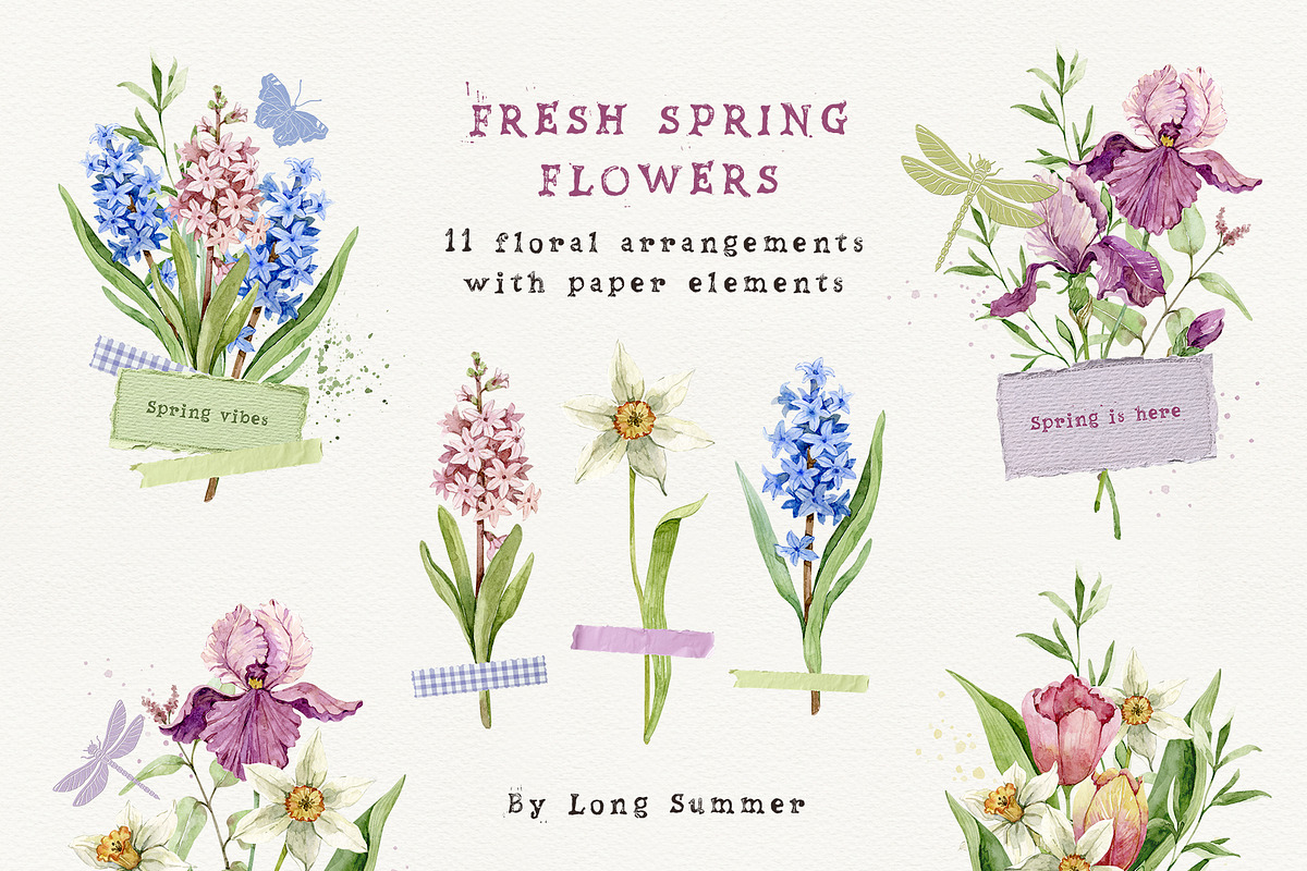FRESH SPRING FLOWERS watercolor set, a Decorative Illustration by long summer (Photo 8 of 11)