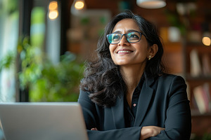 Confident Indian woman at work, a Photo by Pavel_design