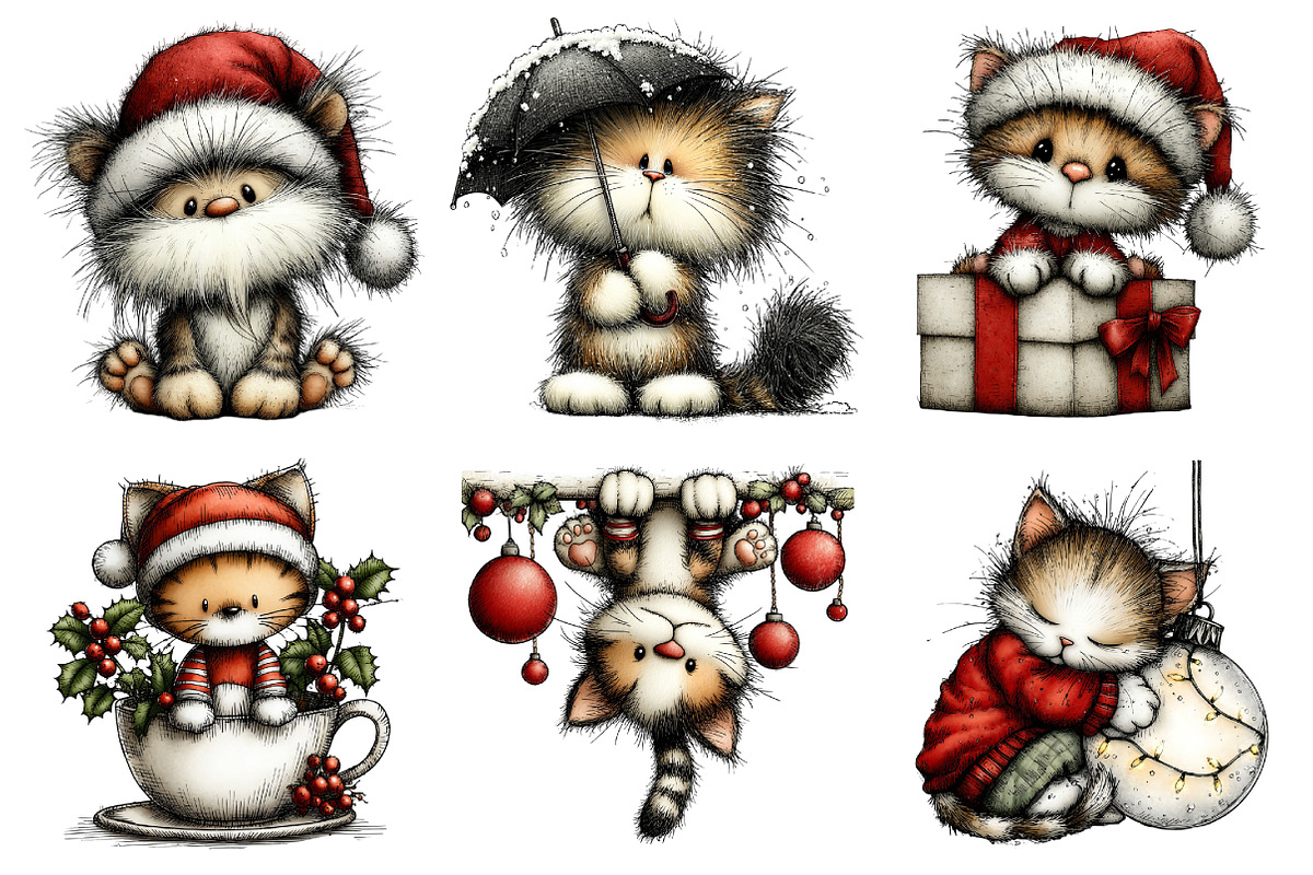 Whimsical Christmas Cats Clipart, an Illustration by Daily.Designs (Photo 4 of 5)