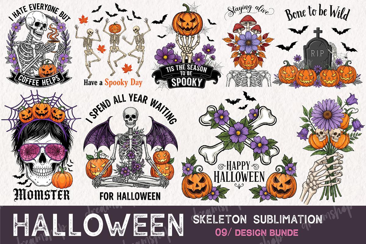 Skeleton Halloween Sublimation Bundl, an Illustration by CreationArt (Photo 1 of 10)