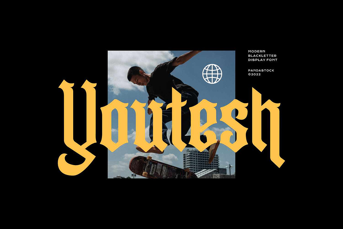 Youtesh - Blackletter Style Font, a Blackletter Font by Imoodev (Photo 1 of 5)