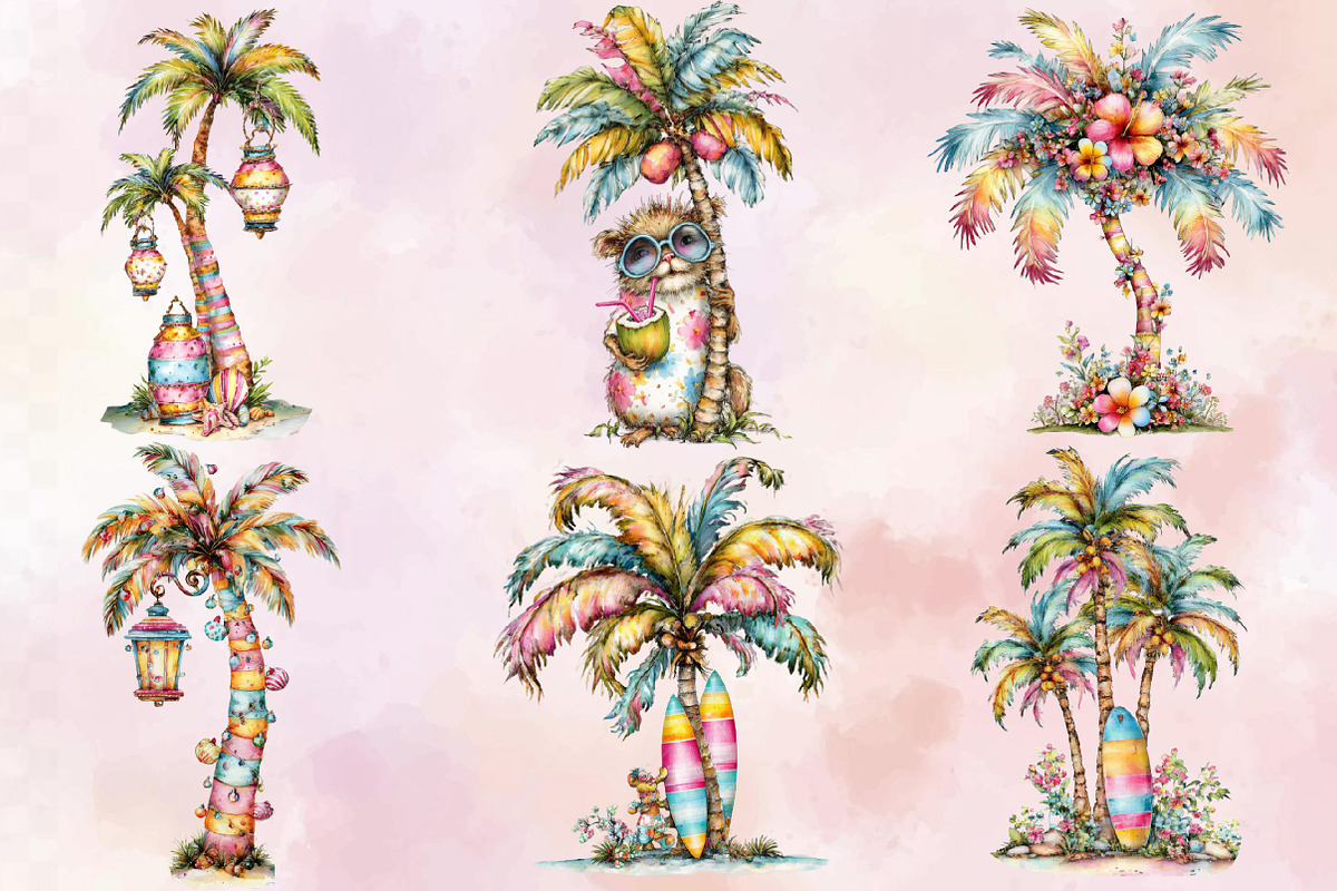 Whimsical Summer Palm Tree Clipart B, an Illustration by SVGArt (Photo 2 of 9)