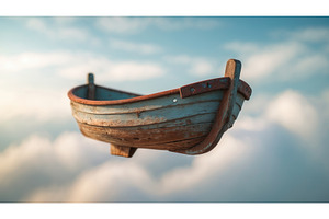 Rustic wooden boat floating in the, an Illustration by tilialucida