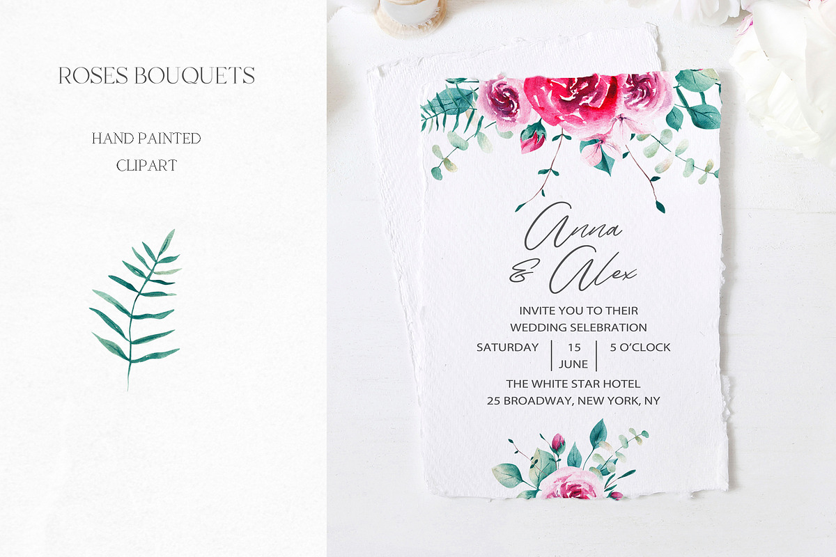 Watercolor Pink Roses Collection, an Illustration by YuliyaArtGarden (Photo 4 of 10)