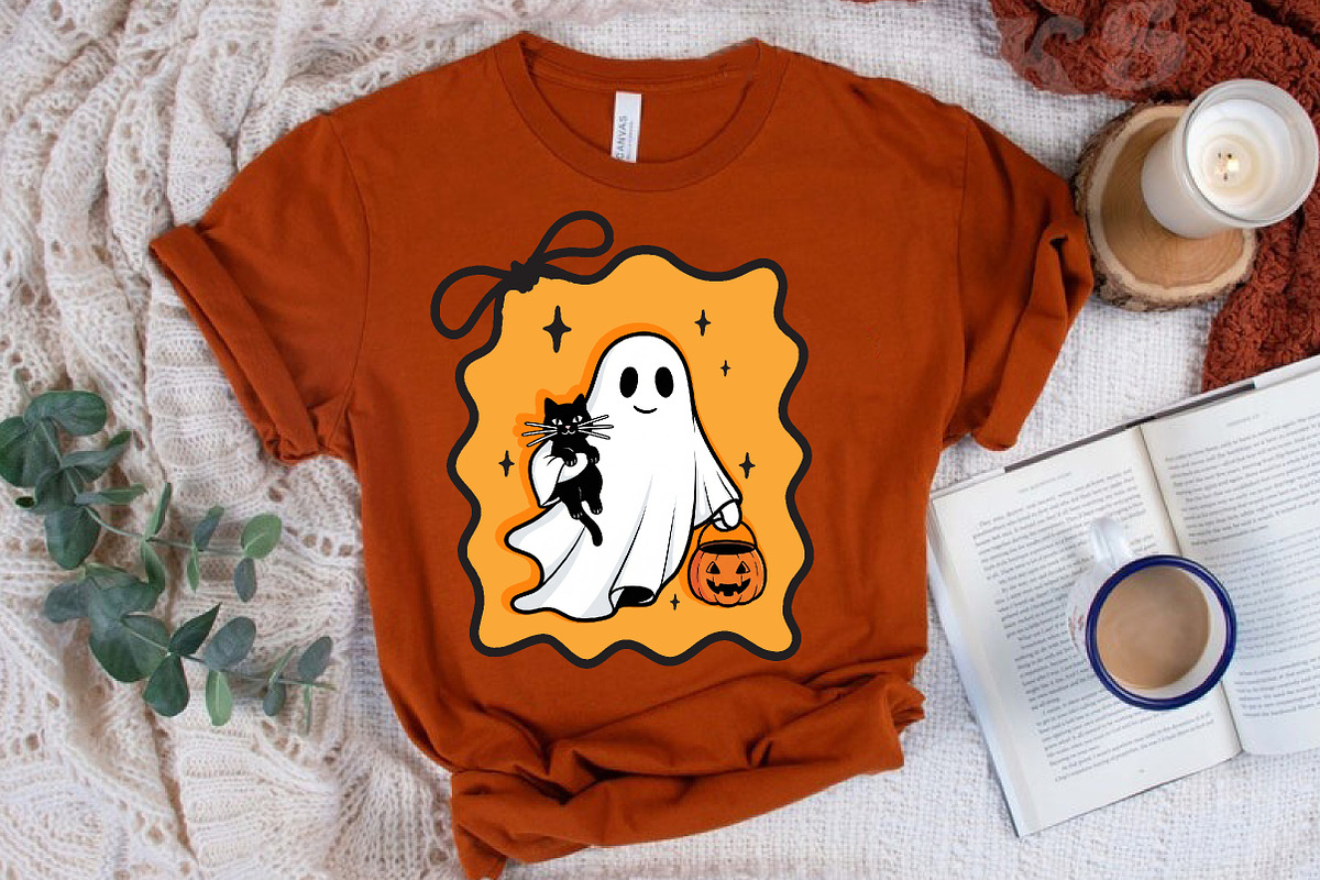 Halloween Ghost Cat Hand-Drawn Frame, an Illustration by CreationArt (Photo 3 of 5)