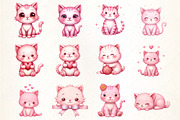 Cute Little Pink Cat Watercolor Clip, an Illustration by CrexoraLab (Thumbnail 2 of 5)