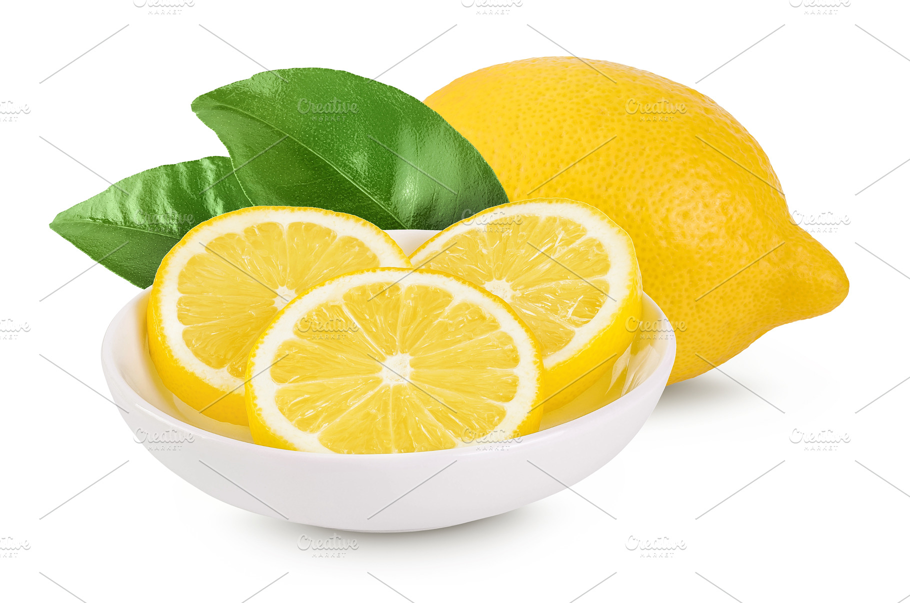 Ripe lemon slices in ceramic bowl, a Food & Drink Photo by NataPhoto