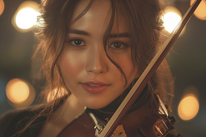 A young Asian woman holding a violin, capturing the essence of music and passio, a Person Photo by ImageMir