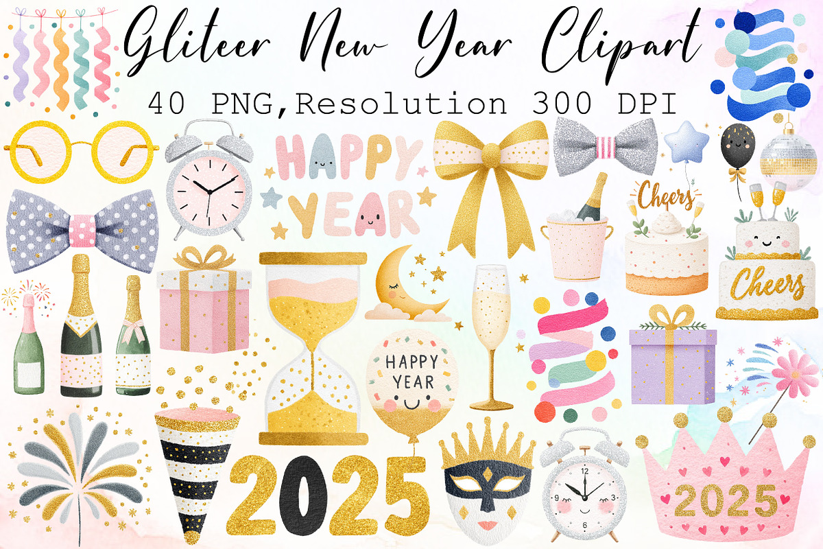 Gliteer New Year Clipart, an Illustration by Sublimation Artist (Photo 1 of 6)