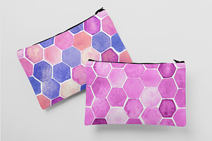 Hexagon Watercolor Seamless Patterns