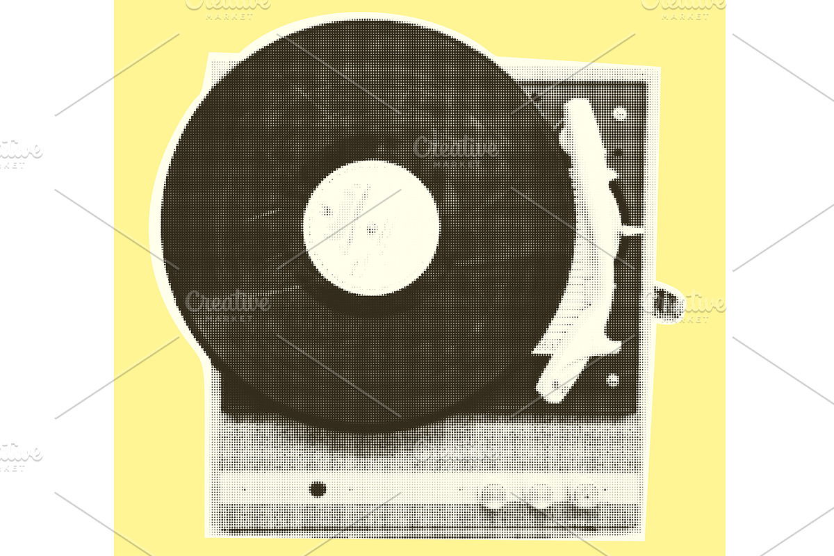 Vintage 60s vinyl player. Halftone, an Illustration by Zimages