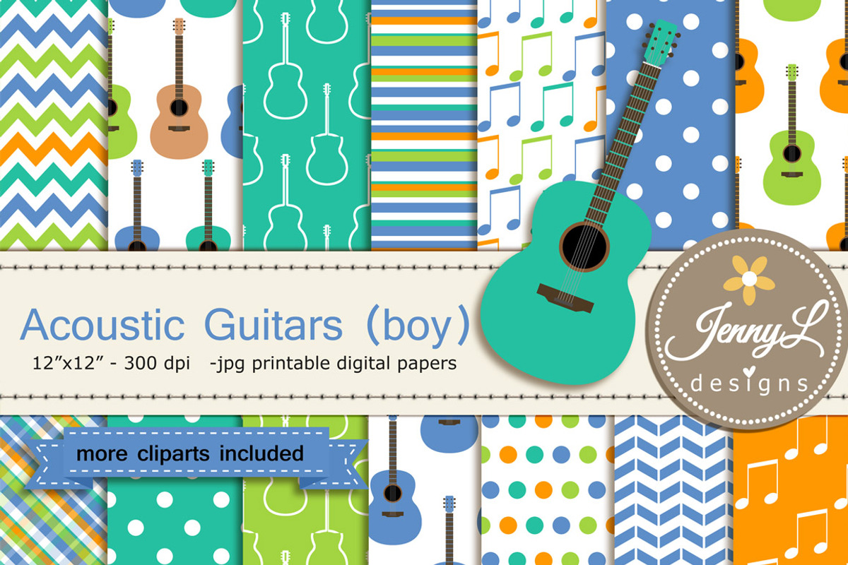 Guitar Boy Digital Paper & Clipart, a Pattern Graphic by JennyL Designs (Photo 1 of 5)