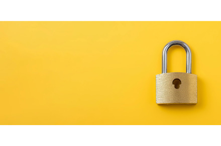Yellow lock metal banner. Generate, an Abstract Photo by Ylivdesign