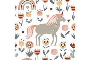 Magic Seamless Pattern With Unicorn