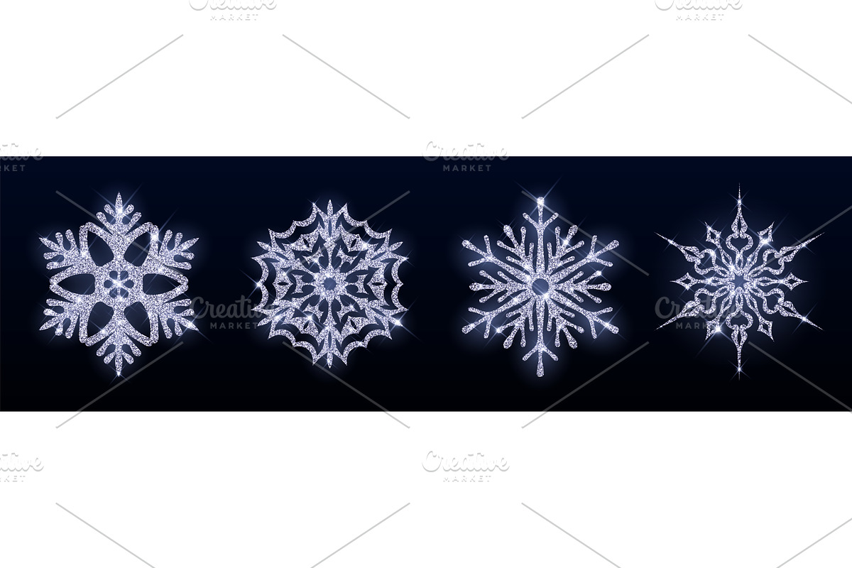 Silver glitter snowflake collection, an Object Illustration by art PVP - market