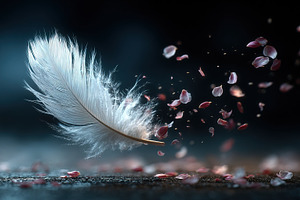 White Feather and Falling Petals, an Animal Photo by Ales Munt