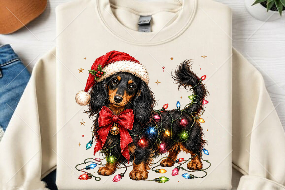 Christmas Dachshund with Red Bow PNG, a Seasonal Illustration by Canvas Craft (Photo 2 of 6)