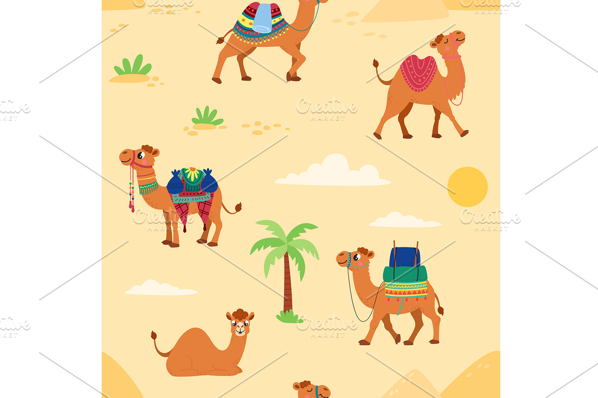 Camels seamless pattern. Cartoon, an Animal Illustration by LadadikArt