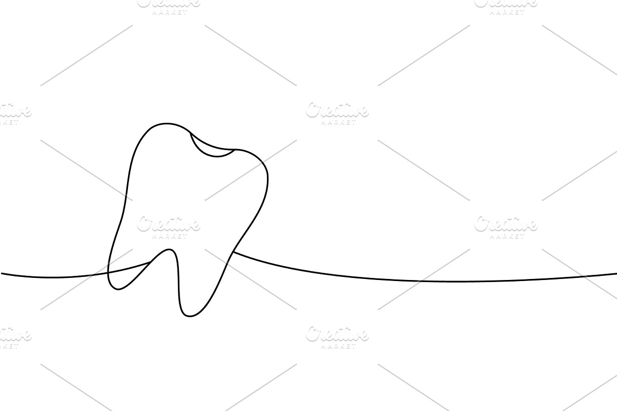 Tooth one line continuous drawing, an Object Illustration by GraphiShop