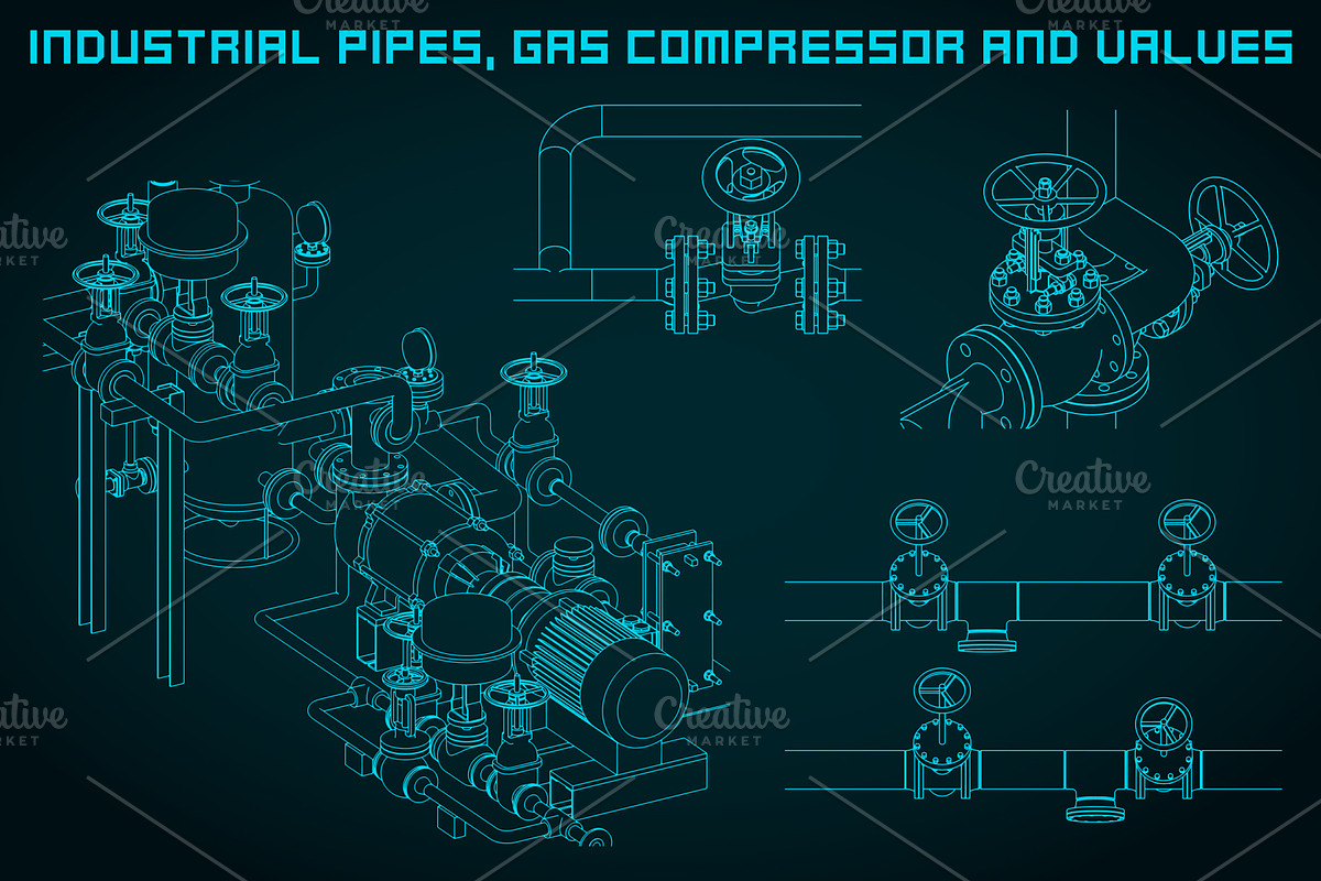 Industrial pipes and valves Set, an Illustration by Blacklight (Photo 3 of 6)