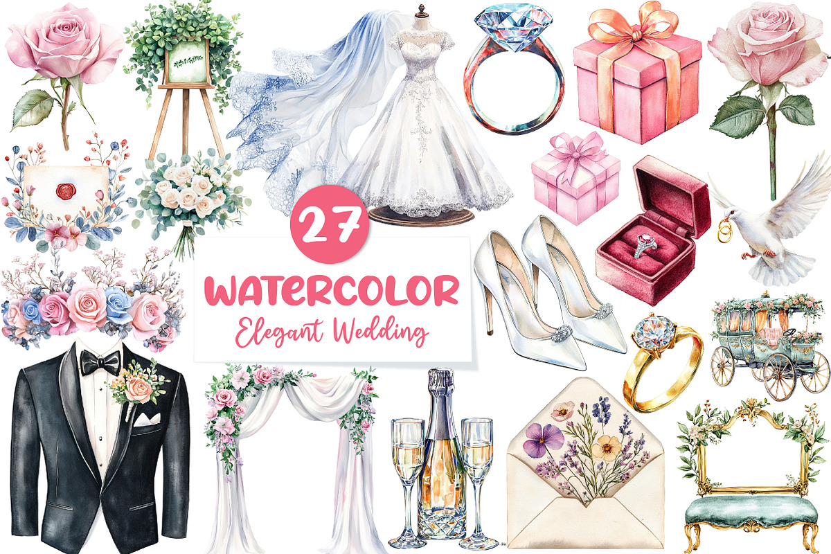 Elegant Wedding Sublimation Clipart, an Illustration by CreationArt (Photo 1 of 5)