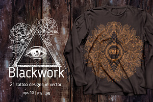 Blackwork. 21 Vector Tattoo Designs.