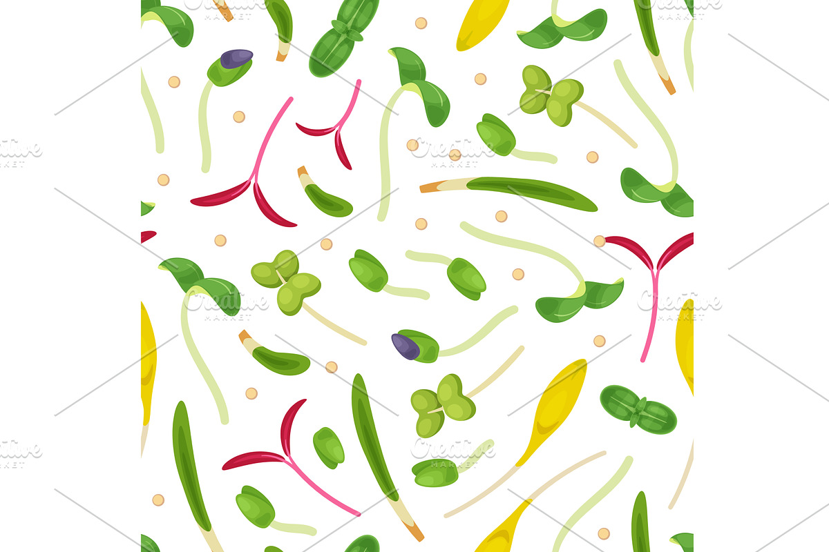 Microgreens seamless pattern, a Food Illustration by YummyBuum