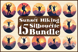Sunset Hiking Silhouette  Bundle, an Object Graphic by yasushie