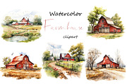 Watercolor farm clipart, fall png, an Object Graphic by KomtsyanTatyanaArt (Thumbnail 1 of 5)