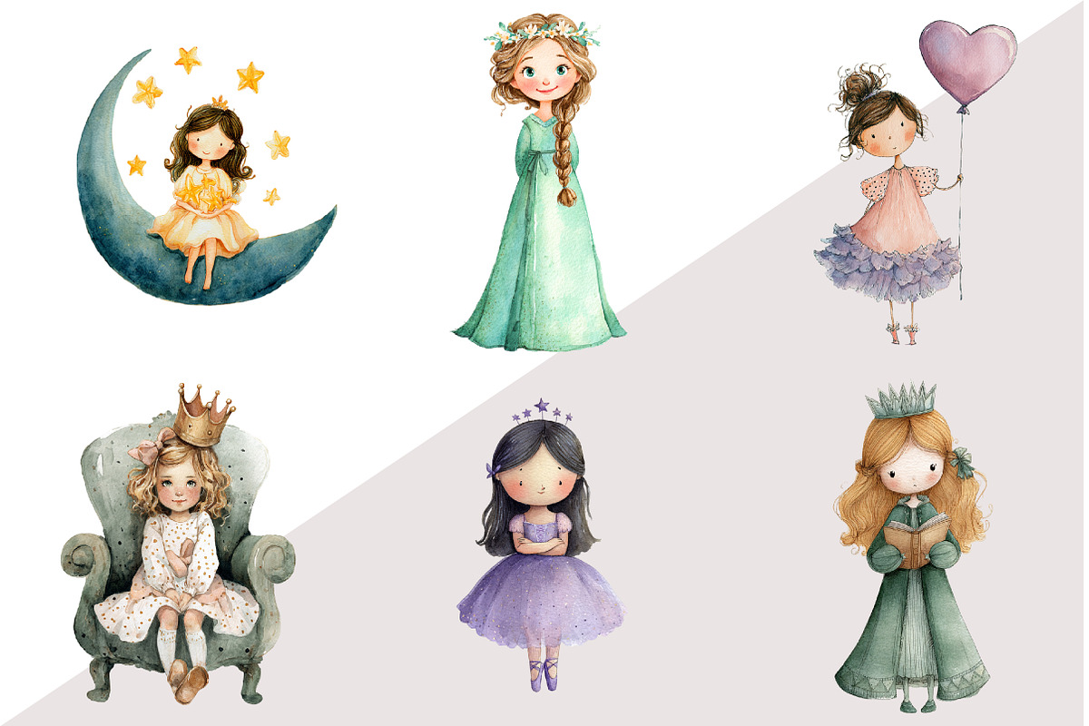 Watercolor Little Princess Clipart, an Illustration by Design Market (Photo 3 of 3)