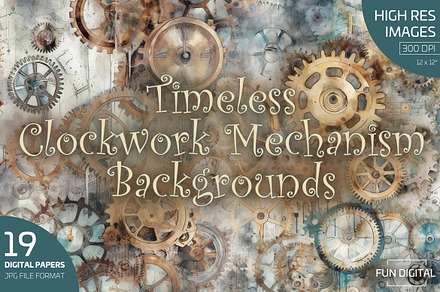 Watercolor Timeless Clockwork Mechan, a Graphic by Fun Digital