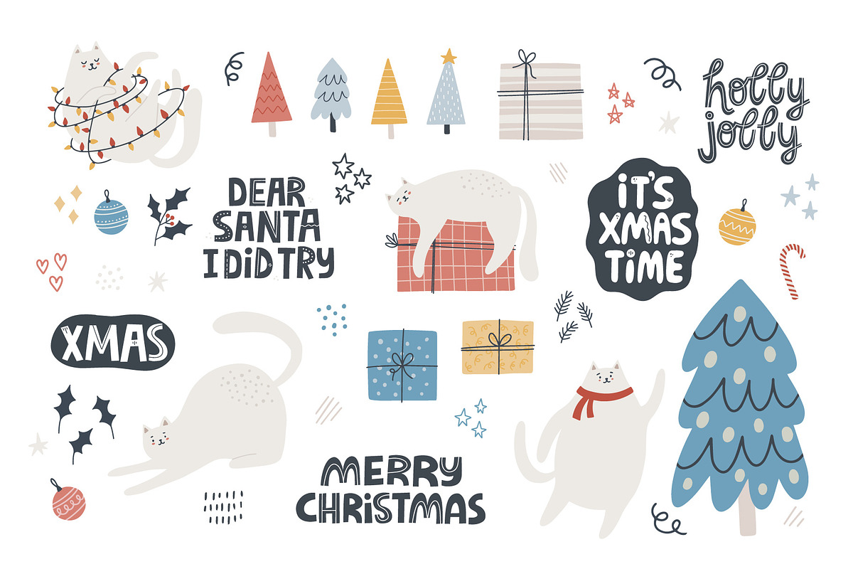Modern Christmas. Cats & Lettering, an Object Graphic by MaNechaeva (Photo 5 of 14)